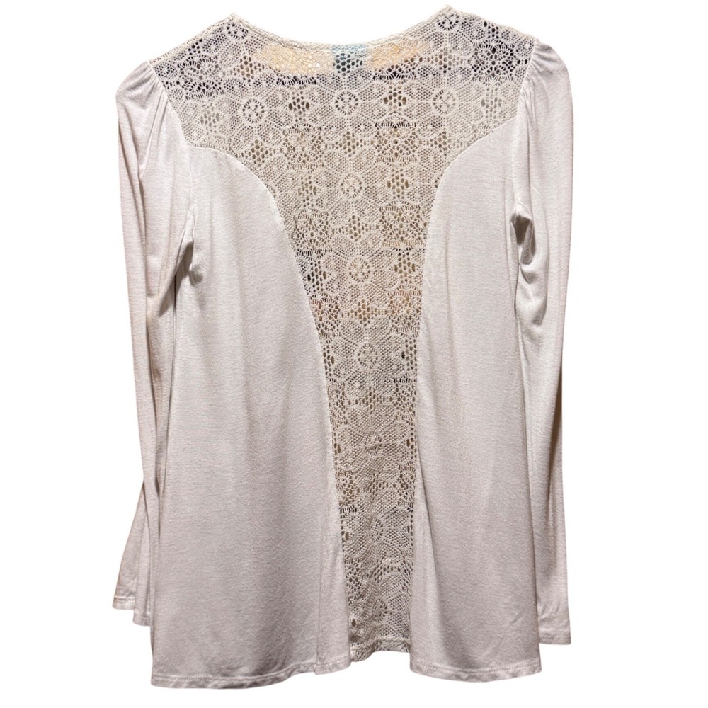 H.I.P. Cream White USA Crochet Lace Back Open Front Lightweight Cardigan Small